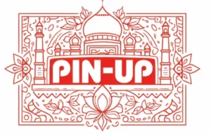 Pin-Up Casino India logo in red geometric Indian style with Taj Mahal illustration on white background
